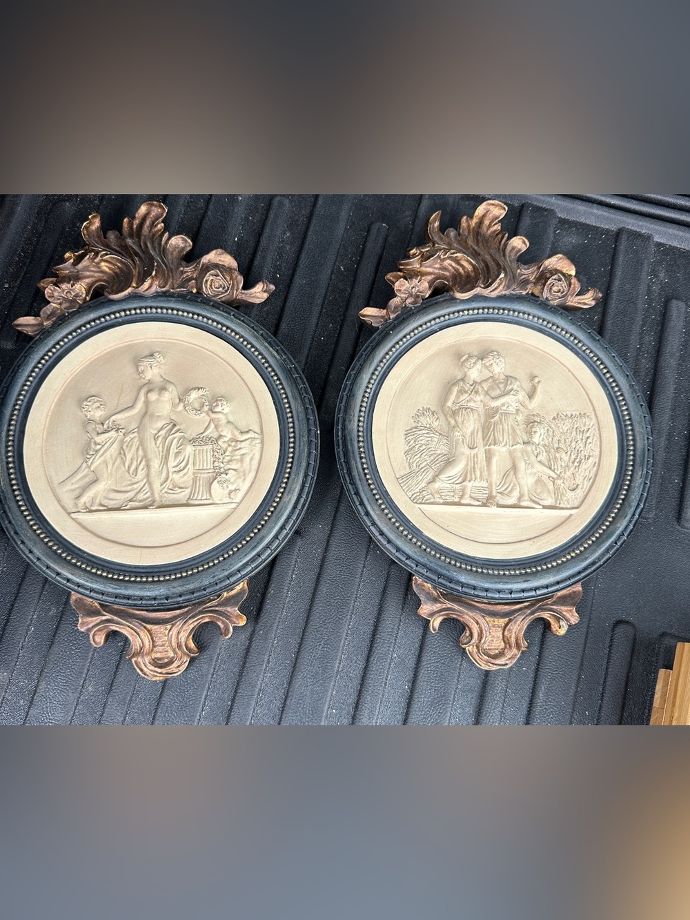 Mid 20th Century Pair of Neoclassical Figural Relief Wall Sculptures in